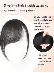 10英寸夹式侧刘海，合成纤维刘海，自然侧刘海，直刘海，接发，黑色带鬓角 - 彩色 - 查看 3