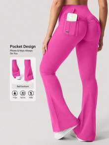 YEOREO Flare Leggings With Pockets For Women Butt Lifting Gym Yoga Leggings Flare Leggings Joggers For Women Summer Pants For Women - 玫紅 - 查看 6