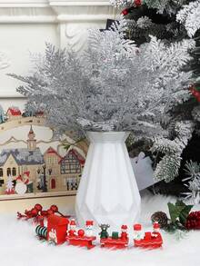 1/10pcs Christmas Decorative Gold Powder Pine And Cypress Branch Hollowed-Out Double-Layer Christmas Flowers, Simulated Pine And Cypress Branch Christmas Tree Decoration Ornaments, DIY Flower Garland Arrangement, Colorful Artificial Flowers, Christmas Party Table Center Decoration Ornaments, Vase Arrangements, Shining Red Gold Powder Christmas Christmas Flowers, Christmas Tree Decoration Flower Accessories - Verschiedenfarbig - Übersicht 6