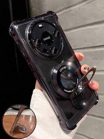 כיסוי טלפון שחור שקוף יוקרתי מצופה אלקטרוליטי עם מחזיק טבעת ומעמד מגנטי, סגנון Y2K מבריק משובץ ריינסטון, עמיד בזעזועים, כיסוי מגן סיליקון רך ואופנתי לקיץ תואם לסמסונג גלקסי S24 S25 אולטרה FE A56 A16 4G 5G, Redmi 14C, Honor, OPPO Reno, Realme, MOTO, Infinix, יוניסקס סגנון Y2K 2025