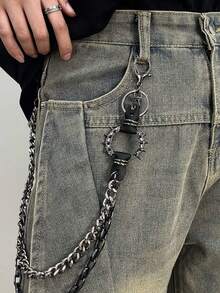 1 Stück Punk-Stil mehrschichtige Metallkette mit Nieten, vintage Rock Mode Gürtel für Herren/Damen, dekoratives Jeans/Hosen Accessoire