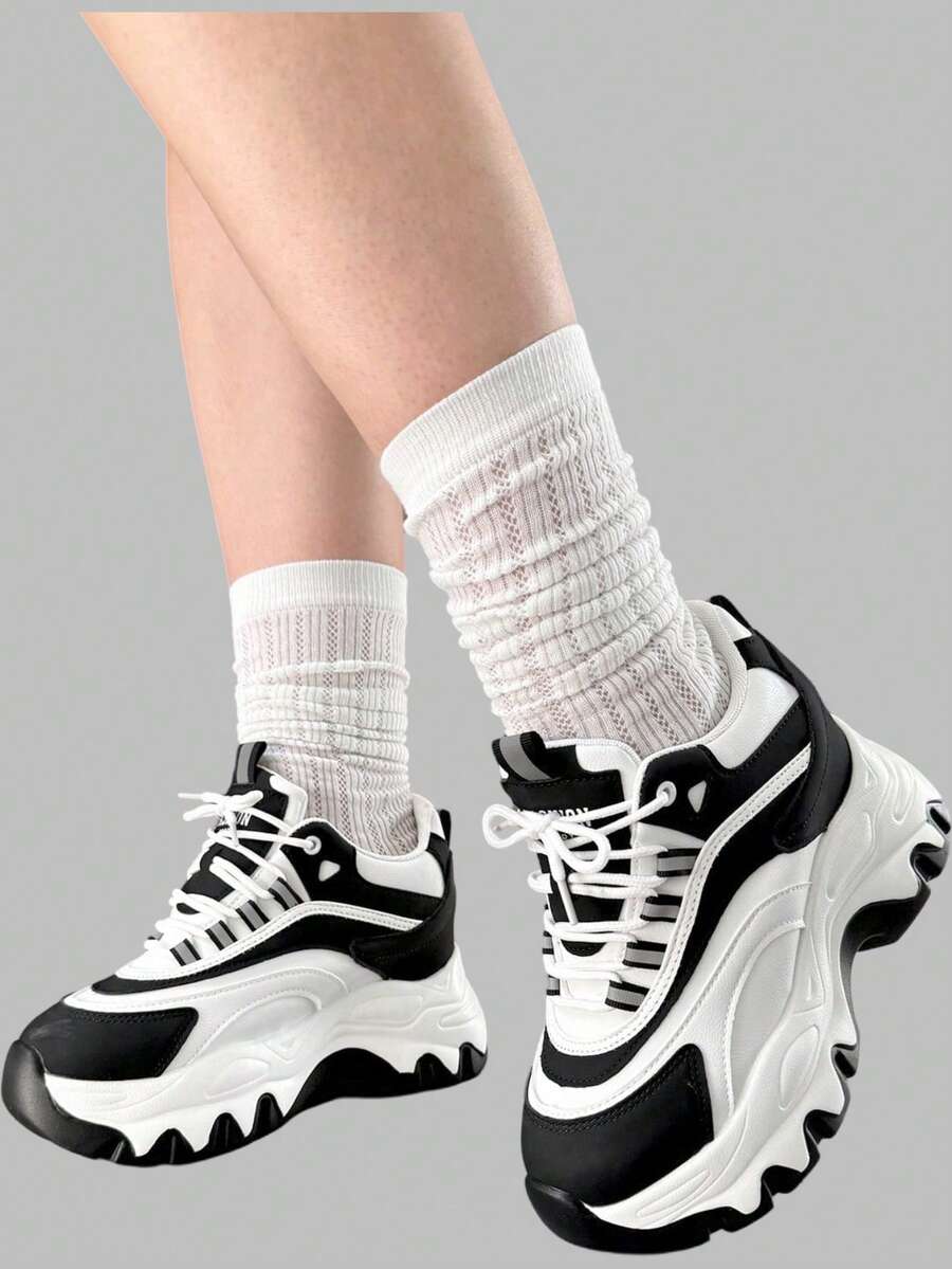 DareSee 女士运动坡跟运动鞋，字母图案系带运动鞋，适合音乐节、Y2KFest、秋季、圣诞节、冬季等场合，是理想的圣诞礼物之选。