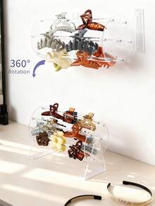1个亚克力材质360°旋转壁挂/桌面式发夹/发带收纳架，适合女性和女孩使用 - 無色 - 查看 3