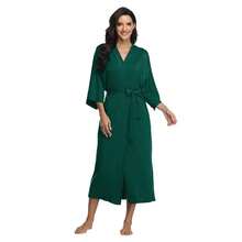 Women's Long Robes Ladies Kimono Bathrobes Full Length Robes Soft Modal Sleepwear Nightgown{"Size_name":"X-Large","Color_name":"DarkGreen"} - Darkgreen - View 4