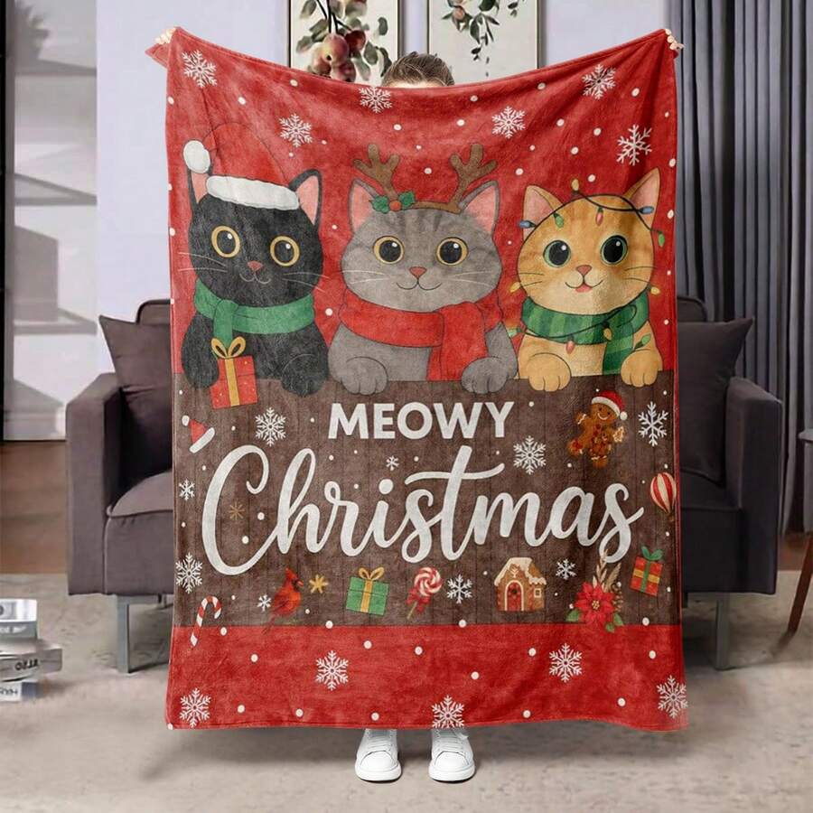 1 pătură personalizată cu model de Crăciun, perfectă pentru a adăuga căldură în sufragerie sau birou sau ca pătură decorativă. Această pătură de călătorie versatilă este un cadou ideal pentru orice anotimp și un accesoriu excelent pentru decorul casei.