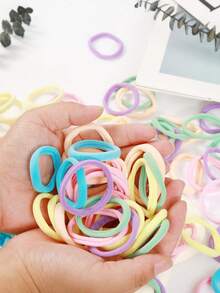 100条/包 女士基础款高弹力发圈，韩版黑色发带，升级高弹力，时尚多功能，高端优雅品质，简约发圈，适合扎高马尾，彩色发饰设计，多功能造型设计，耐用材质，日常佩戴舒适，送给女友和家人的贴心礼物/透明袋 - 春天色 - 查看 9