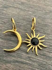 1 Pair Fashionable Sun & Moon Alloy Dangle Earrings For Women, Suitable For Casual, Party, And Elegant Accessory