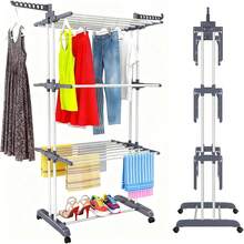 Tendedero Plegable para Ropa, Tendedero de Ropa Plegable 4 Niveles, Vertical y Retráctil, Colgador Ropa para Secar con Alas Laterales y Ruedas, Tendedero Portatil modernos para Interiores y Exteriores - 1 - Ver 4