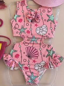 Children's Swimsuit With Side Cutout And Ruffles - Comfort And Style For Summer Stylish Girls - 粉色 - 查看 2