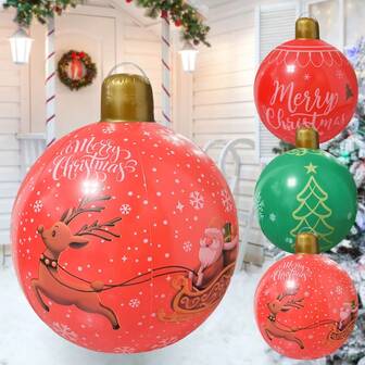 1pc Outdoor Christmas Decoration Ball, Suitable For Patio, Garden, Pool, Party, Holiday Atmosphere Inflatable Balloons, Red & Green, Christmas Decor Outdoor, Christmas Gifts