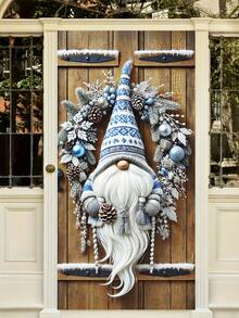 1 pezzo Ghirlanda natalizia con gnomo 2D, un ornamento da appendere con un nano, una ghirlanda natalizia da appendere alla porta, stampata con ghirlande e gnomi, con dettagli di cappelli lavorati a maglia e calze a righe, adatta per decorazioni natalizie, per casa, ufficio e porta, decorazioni natalizie e di Capodanno. (Senza ghirlanda)