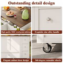 Kitchen Trolley, Removable Dining Trolley With Worktop, Towel Rail And Spice Rack, Adjustable Dividers, Kitchen Buffet, Tabletop With Wood Grain, White - 1 - View 10