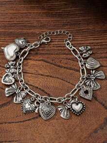 1PC Silver Metal Beach-Themed Chain Pendant Bracelet For Men & Women – Featuring Turtle, Starfish, Shell, Seahorse & Dolphin Charms, Fashionable Personalized Jewelry, Perfect For Beach Parties, Casual Wear & Summer Vacations - Silver - View 5