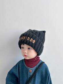 1 件儿童帽子 - 秋冬可爱幼儿针织帽 - 加厚保暖羊毛帽，适合男孩和女孩