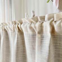 1pc Solid Color Linen-Like Opaque Short Curtain, With Crochet Lace Trim, Suitable For Kitchen Cabinet Small Windows, Farmhouse Style Lightweight Boho Window Decor - Beige - View 7