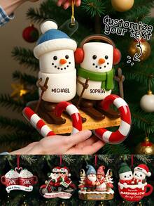 1PC Personalized Couple Marshmallow Ornament Custom Names Christmas Decoration 2025 Cute Hot Cocoa Snowman Design Romantic Gift For Couples Newlyweds And Families Personalized Holiday Keepsake Ornament For Christmas Tree Winter Home Decor Anniversary Valentine Gift,Personalized Couple Ornament,Christmas Gift Supplies - Multicolor - View 1