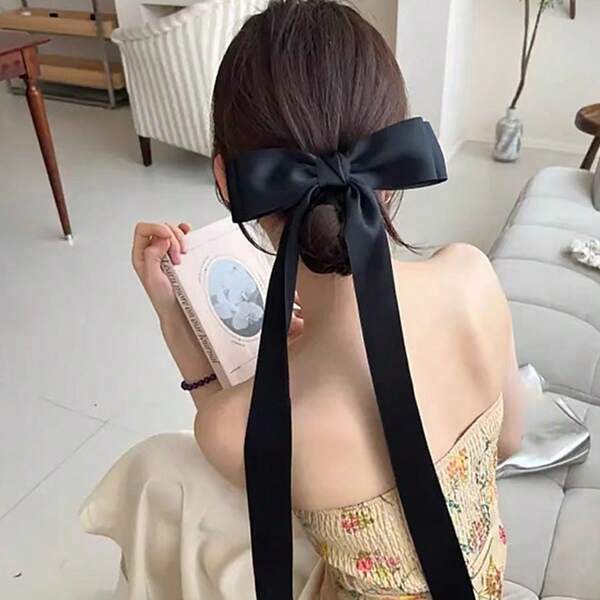 1 pieza Pinza de pelo con lazo extra grande en color negro, accesorio de pelo con clip de resorte estilo bailarina para mujeres, pañuelos, diademas de invierno, diademas elegantes