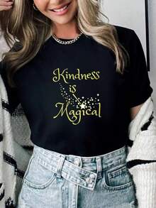 100% Cotton Womens Magic Wand Kindness Is Magical Positive Message O-Neck T-Shirt Summer Women For Top - màu đen - Xem 6