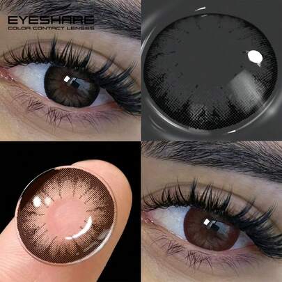  EYESHARE 1 副棕色镜片彩色隐形眼镜软黑色隐形眼镜灰色美瞳镜片自然眼妆隐形眼镜，适合日常约会或节日，舒适自然的镜片，14.5 毫米，1 年使用