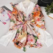 100% Mulberry Silk Scarf For Women Lightweight Long Scarves Beach Wraps Cover Up -Travel Photography Scarfhalloween - Flower Sea - 查看 3