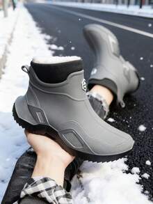 男士雨靴，冬季保暖内衬，适合雨天、户外工作、运动、钓鱼、工作靴、雨天通勤、男士工作鞋、时尚休闲、成人男士花园/农场、雨季、男士雨鞋、建筑工地防水靴 - 灰色 - 查看 11