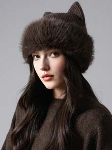 1 件女士针织帽，带有蓬松的猫耳动物图案，温暖的耳朵保护，俏皮的针织猫耳设计，与配套的毛衣完美搭配，营造出舒适和治愈的秋冬氛围，温暖而时尚，适合日常穿着、主题公园、咖啡馆、拍照 - 多色 - 查看 1