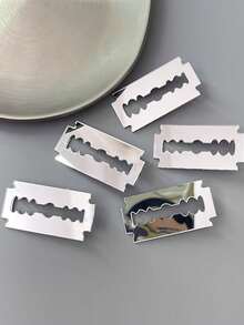 3pcs Punk Style Faux Razor Blade Hair Clips, Edgy Bangs Clips, Hairstyle Accessories, Hair Claws, Hair Slide, Hair Barrettes - 銀色 - 查看 2