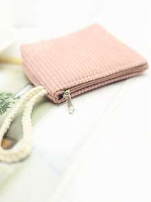 2 piezas Cartera de pana a rayas, con cremallera y correa de muñeca, adecuada como regalo de vuelta al colegio, cartera de mujer, mini cartera, embrague, monedero - Multicolor - Ver 13