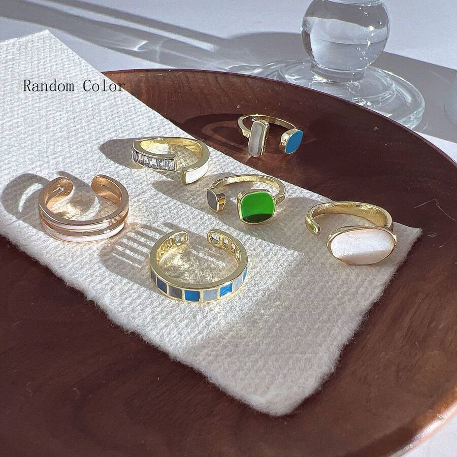 6入組高端糖果色油滴戒指（女款）,時尚、簡約、ins風格、禮物 - 彩色 - 查看 1