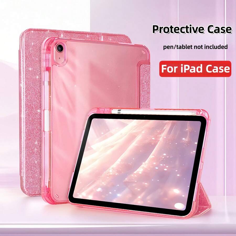 High-Transparency Frosted Glitter Tri-Fold Protective Tablet Case,Compatible With IPad Air 4/5 10.9 Inch,Ipad Air 11 2025 M3, Ipad 10th/11th(A16), Lightweight,Scratch Resistant And Durable,Auto Wake/Sleep Features. - 粉色 - 查看 1