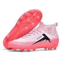 足球鞋，男女通用碎钉足球训练鞋，低帮户外团队运动鞋，适用于人造草坪、硬地及室内训练场。专业大码足球鞋，前系带防滑耐磨橡胶鞋底，AG钉足球鞋，轻质高性能防滑设计专业足球鞋。 - 粉色 - 查看 2