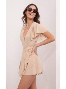 Europäischer und amerikanischer Stil Kleid für Frauen, Herbstsaison, lebendiges und süßes V-Ausschnitt, taillierter Schnürung, Rüschendress