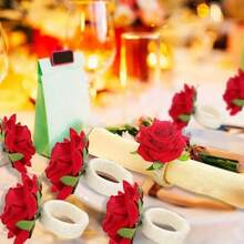 10pcs Rose Napkin Rings For Valentine's Day, Artificial Rose Napkin Rings, Handmade Flower Napkin Rings, Fake Rose Flower Napkin Rings For Wedding Table Decor, Suitable For Valentine's Day Party