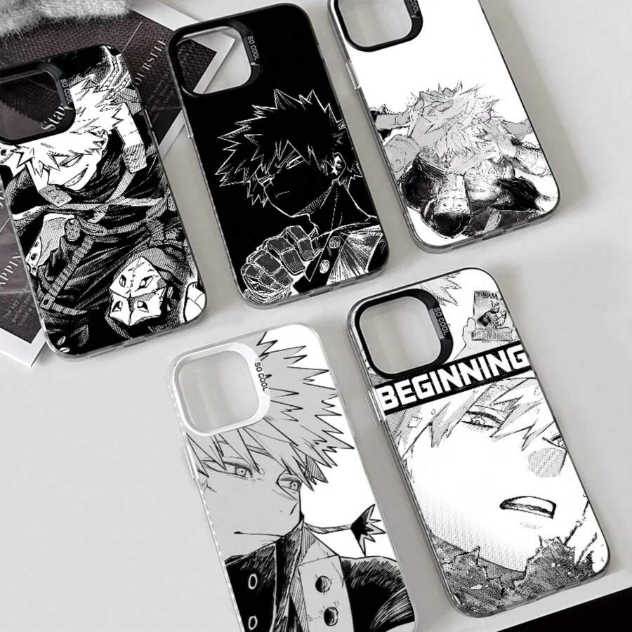 1PC Funda de Teléfono Anime Bakugo Katsuki Funda de Teléfono IMD color plata para 17 16 15 14 13 12 11 Pro Max Plus - z7 - Ver 1