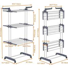 Tendedero Plegable para Ropa, Tendedero de Ropa Plegable 4 Niveles, Vertical y Retráctil, Colgador Ropa para Secar con Alas Laterales y Ruedas, Tendedero Portatil modernos para Interiores y Exteriores - 1 - Ver 1