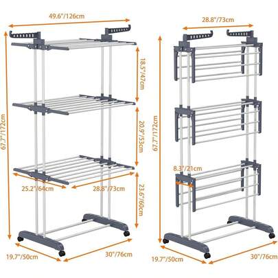 Tendedero Plegable para Ropa, Tendedero de Ropa Plegable 4 Niveles, Vertical y Retráctil, Colgador Ropa para Secar con Alas Laterales y Ruedas, Tendedero Portatil modernos para Interiores y Exteriores