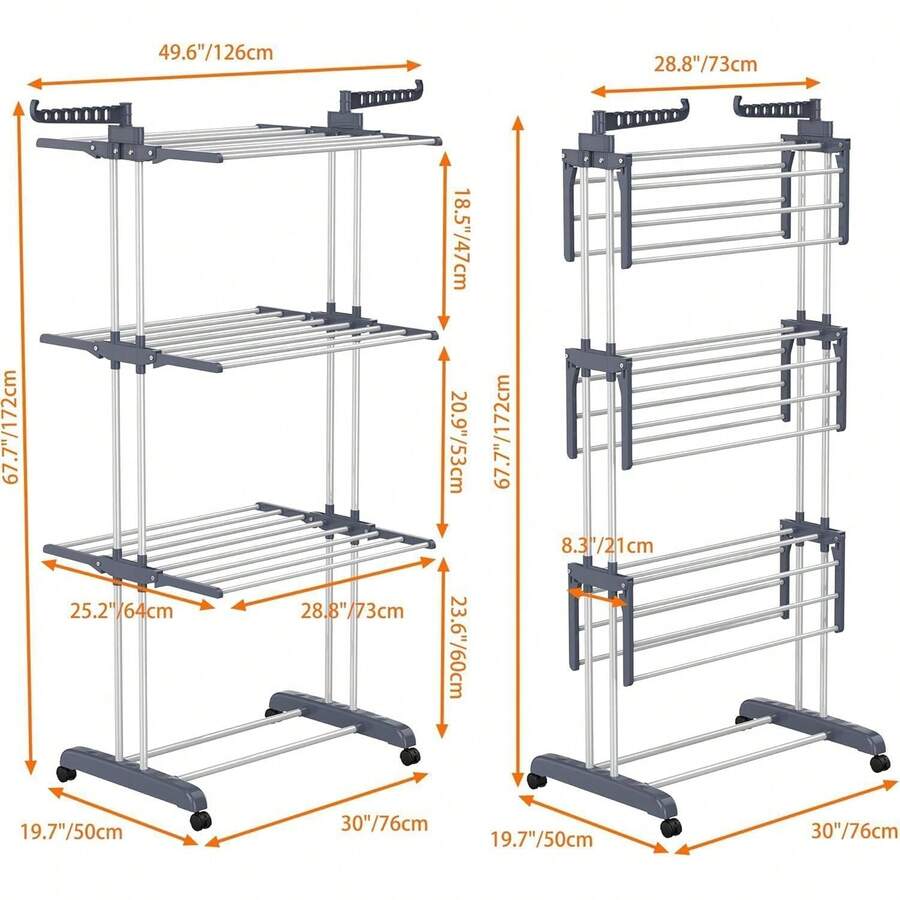 Tendedero Plegable para Ropa, Tendedero de Ropa Plegable 4 Niveles, Vertical y Retráctil, Colgador Ropa para Secar con Alas Laterales y Ruedas, Tendedero Portatil modernos para Interiores y Exteriores - 1 - Ver 1