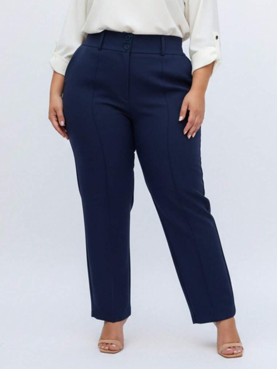 Calça Alfaiataria Plus Size Feminino - Azul Marinho - Visão 1