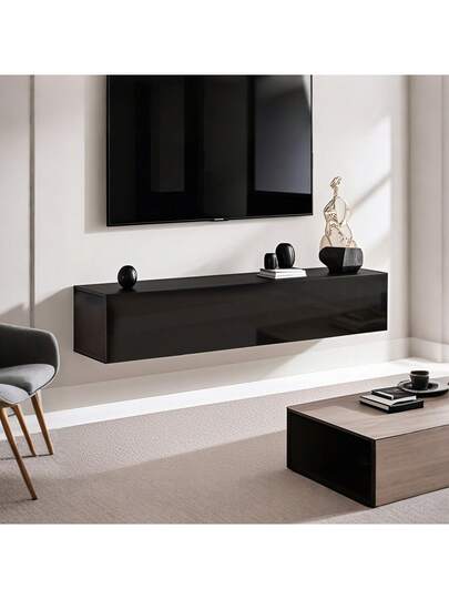 TV Cabinet, Wand Mounted Lowboard Cabinet 160x30.5x34cm, Zwart