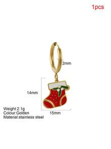1pc Y2K Stainless Steel Enamel Cartoon Christmas Santa Claus & Reindeer Stocking Earrings, Suitable For Christmas Wear And Everyday Autumn/Winter Wear