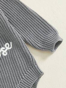Newborn Infant Cute Goose Letter Embroidery  Romper Jumpsuit Baby Knitted Sweater Long Sleeve Round Neck Rompers Newborn Girl Boy Goose Funny Romper Reveal Pregnancy Announcement Clothes - 藍色 - 查看 5