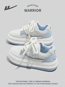 WARRIOR 1 双女式休闲帆布运动鞋，前系带设计，厚底，防滑软底，低帮户外运动休闲白鞋