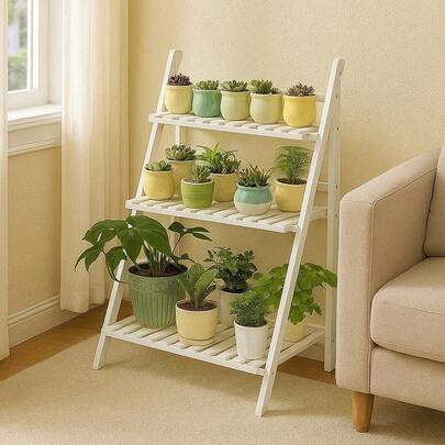 Soporte plegable de madera para plantas, soporte para macetas de interior y exterior para balcón, sala de estar y pasillo, decoración exterior