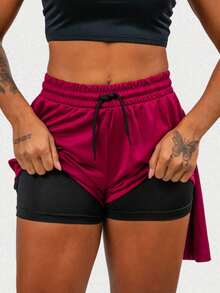 Women's 2-In-1 Dryfit Gym Shorts Kit: 3 Double Shorts For Training, Hiking And Other Sports - 黑色+白色+葡萄 - 查看 3