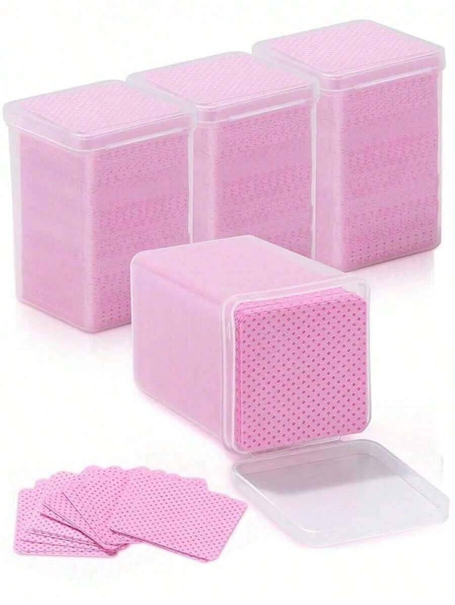200pcs Disposable Lint-Free Cloth Heart-Shaped Makeup Remover Pads, Nail Polish Remover Pads, Soft Non-Woven Acetone Nail Polish Remover Wipes, Lint-Free Nail Gel Wipes, Waterless Nail Care Products For Women And Girls Daily Manicure Cleaning And Removal - 粉色 - 查看 1
