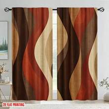 2 piezas Cortinas modernas con estampado de olas abstractas - Cortinas de poliéster de colores de la tierra (marrón/beige/naranja/rojo), diseño de bolsa para barra, lavables a máquina, adecuadas para dormitorios, salas de estar, cocinas y salas de estudio - Cortinas de decoración del hogar modernas, cortinas de sala de estar, divisores de habitaciones, decoración artística, fácil mantenimiento, cortinas decorativas, cortinas de decoración interior de moda