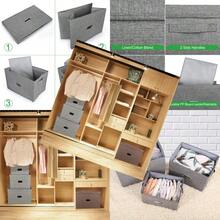 Large Linen Fabric Foldable Storage Bins With Removable Lid And Handles Washable Storage Box Organizer Containers Baskets Cube With Cover For Bedroom Office Black Small - Black - View 1