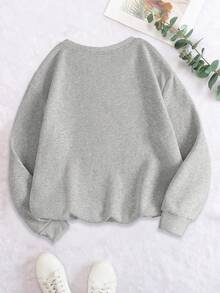 Mujer casual Pullovers estampado gráfico navideño texto y galletas detalle impreso ajuste holgado cuello redondo manga larga otoño invierno fiesta sudadera - Gris - Ver 3