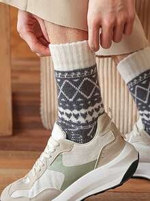 1 Paar/5 Paar Herrensocken mit Rautenmuster, warm und dick, knöchelhoch, weich und bequem für Outdoor, Lässig und Sport im Herbst/Winter