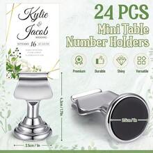Kathfly 24 Pcs Metal Table Number Holders 1.7 Inch Silver Mini Place Card Holders Bulk HarpClip Table Sign Stands Card Holder Display Picture Memo Notes Menu For Weddings Restaurants Birthday Decor - 銀色 - 查看 2